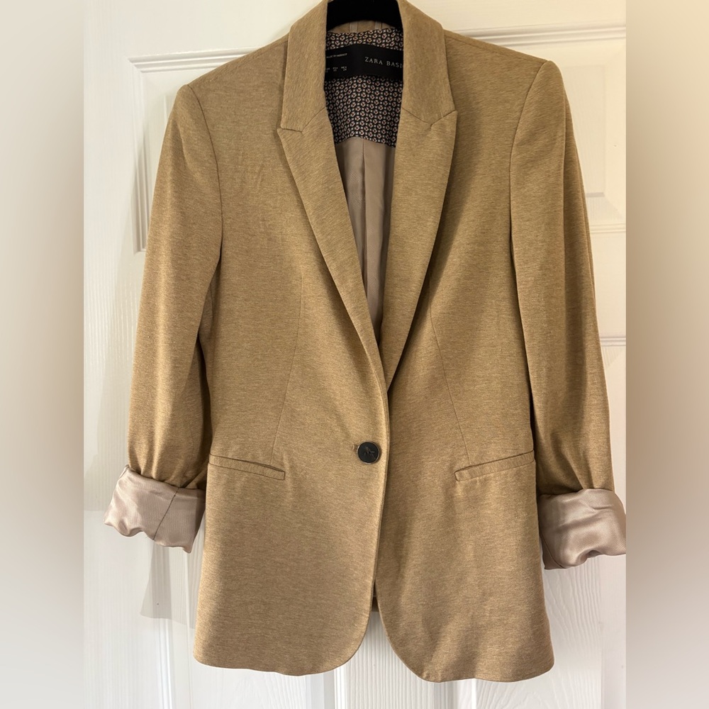 Zara Basic One Button Casual Blazer Jacket in Tan… - image 1